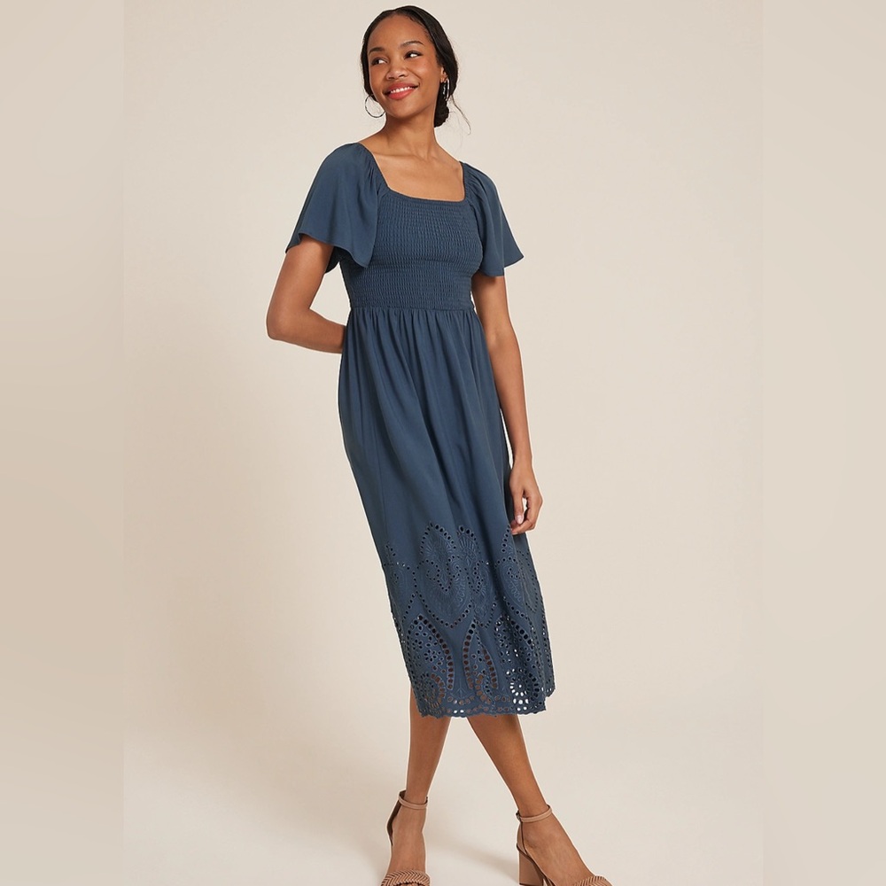 MAURICES Smocked Eyelet Midi Dress 🆕 NWT. A Smokey blue color. Size XL